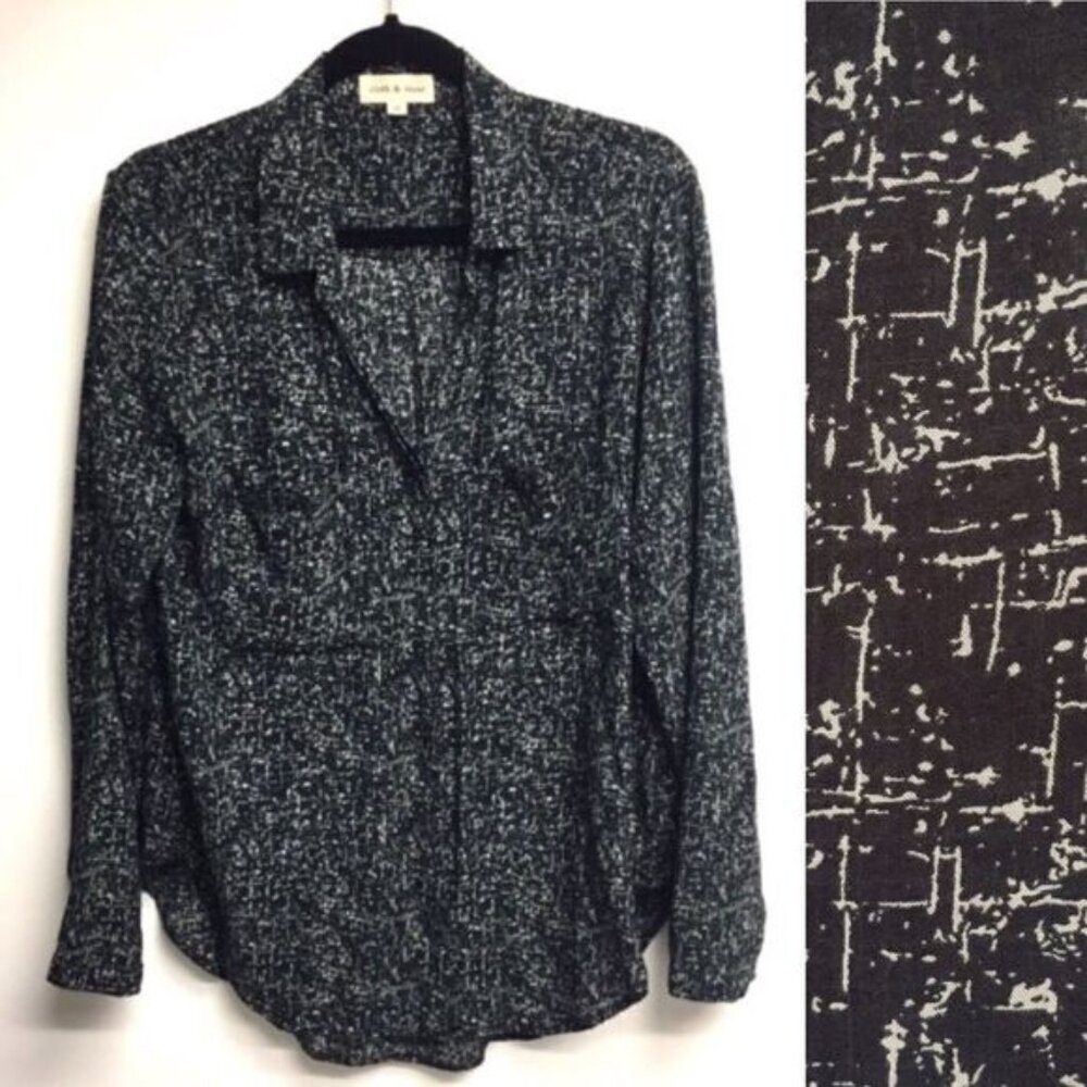 ANTHROPOLOGIE Cloth  Stone Button Front Blouse Black White Print M